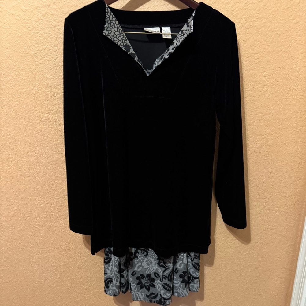 Chico's Black and Gray Floral Cardigan